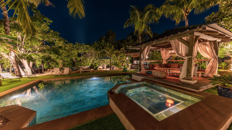 shanti-ghar-guest-house-tamarin-mauritius-night-pool-view-garden-outdoor-space-location-tropical-exterior-stay-kiosk-sunbed-green-area-peaceful